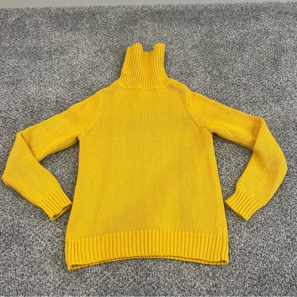 Lands End Drifter 100% Cotton Yellow Chunky Cableknit Sweater Turtleneck Size XS - Picture 7 of 8